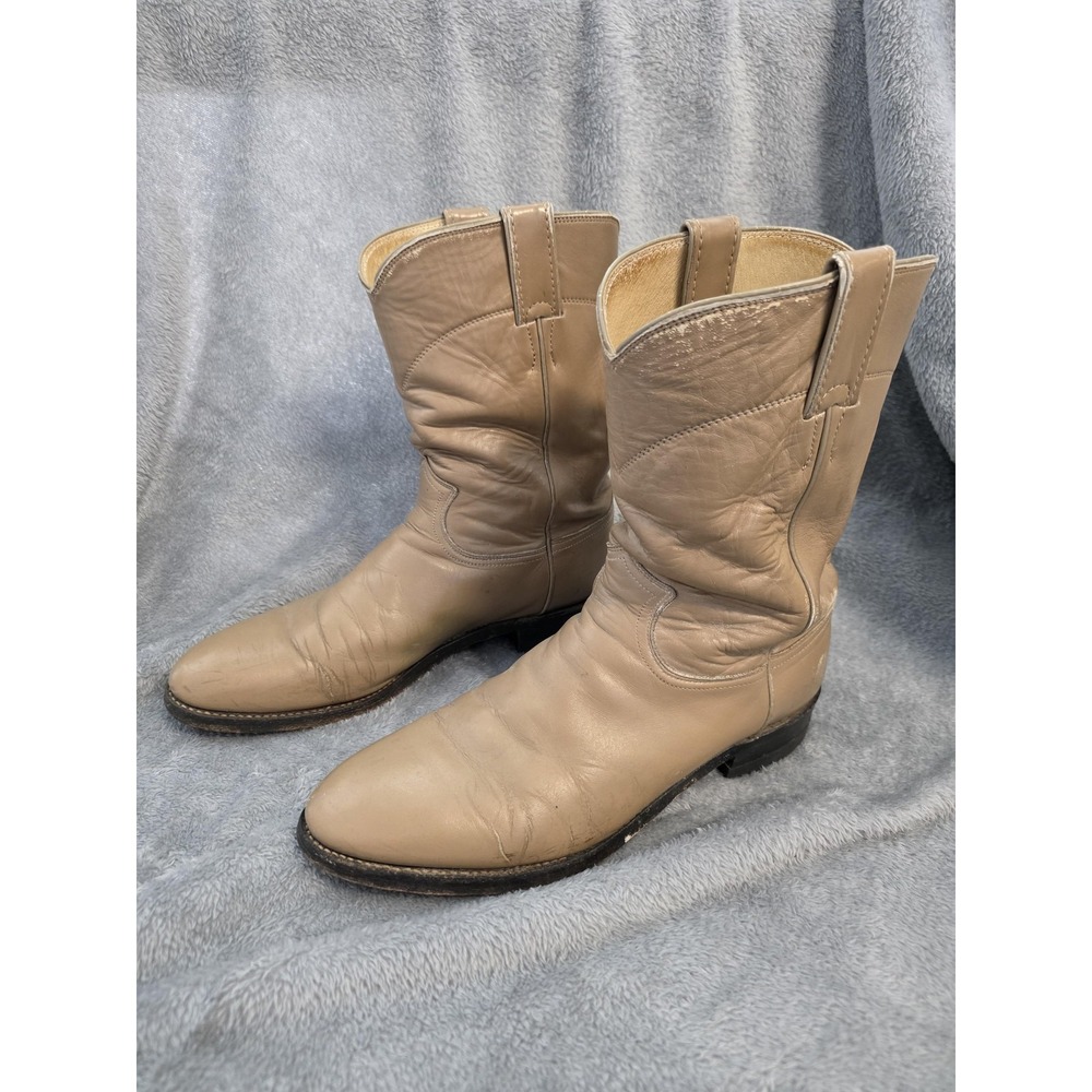 Justin Boots Mens 7.5D Beige Leather Western Cowboy Round Toe 3156 USA